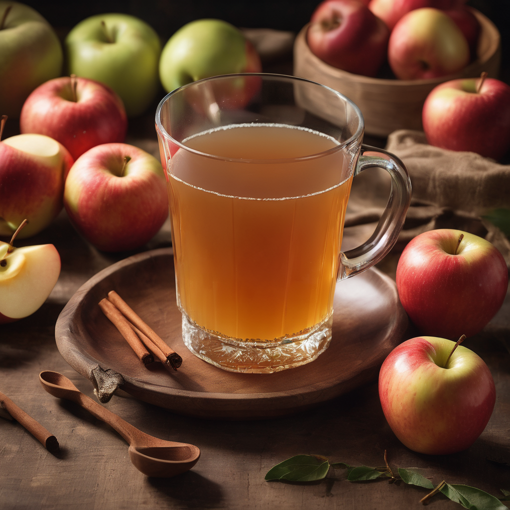 a glass of apple cider next to apples